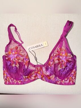Cosabella Maasai Purple Floral Lace Underwire Bralette. 34D
